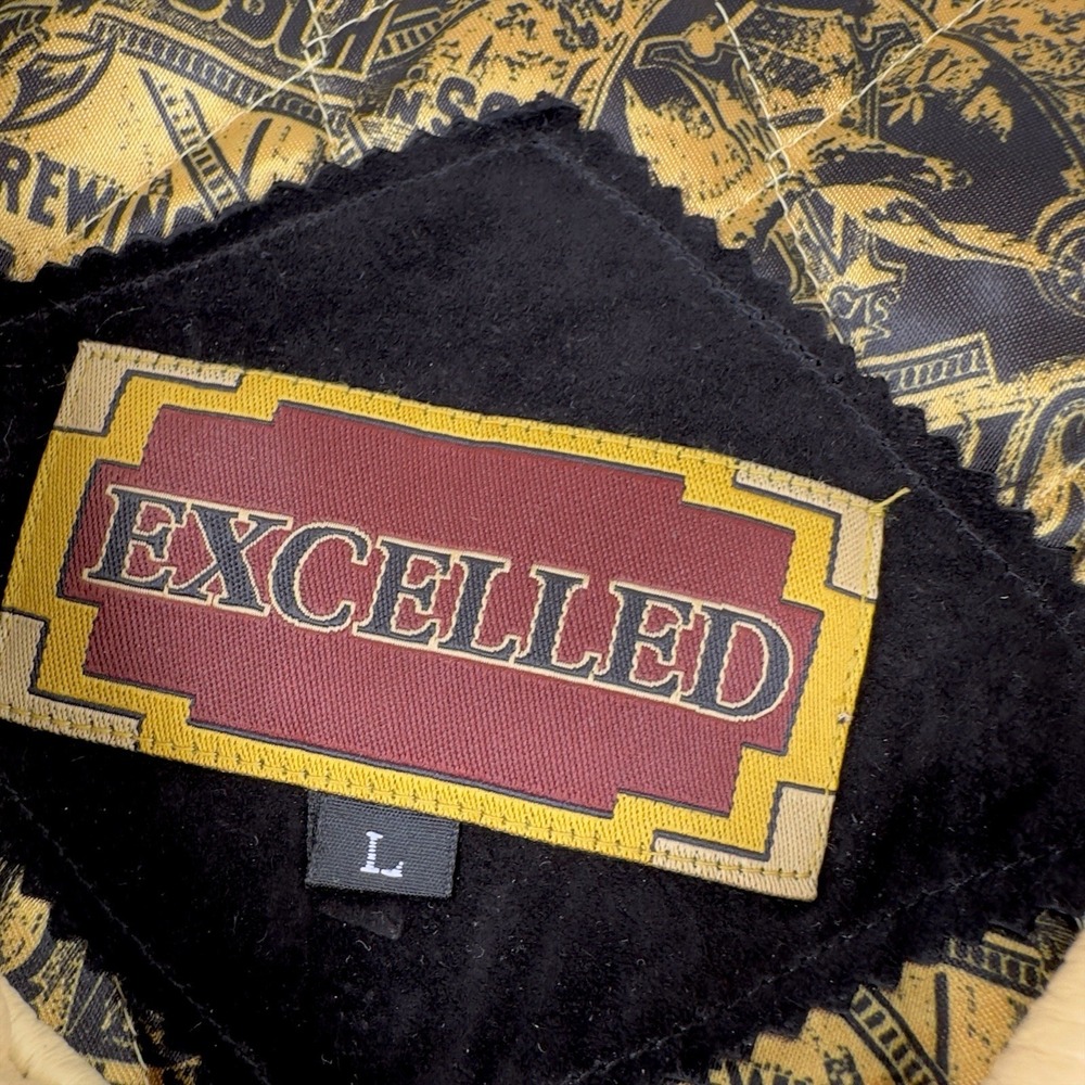 VTG Excelled Anheuser Busch Budweiser Leather Bomber Jacket Embroidered Men's L - Picture 7 of 16